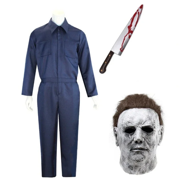 

Michael Myers Costume Mask Cosplay Halloween Jumpsuit Outfits Horror Bloody Killer Prop Carnival Party Costume for Adult Men