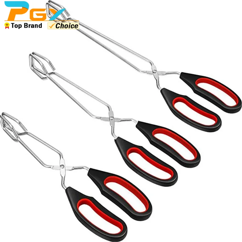 

9/11/13 Inch Cooking Scissor Tongs Stainless Steel Kitchen Baking Bread Food Tong Barbecue Grilling Tongs for Flipping Food Tool