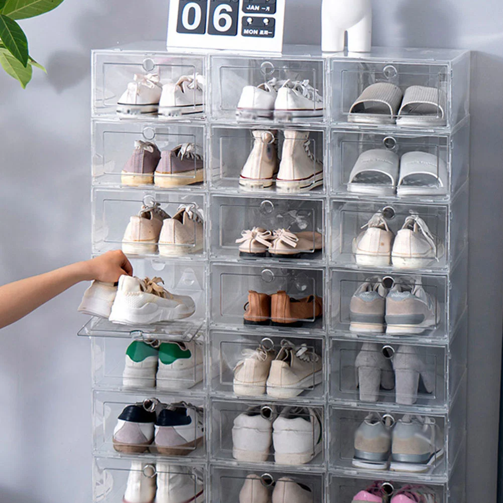 

4 Pcs Shoe Shelf Transparent Boxes Rack Containers Pp Display Case Stackable Storage Sneaker