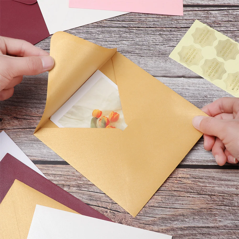 3D Pop Up Card Kraft Paper Envelopes Window Envelopes Mailing Envelopes Mini Envelopes 10 PCS/lot Message Card Multicolor School Supplies Greeting Card Encased Pearl Papers Envelope Bag Square Paper Envelopes