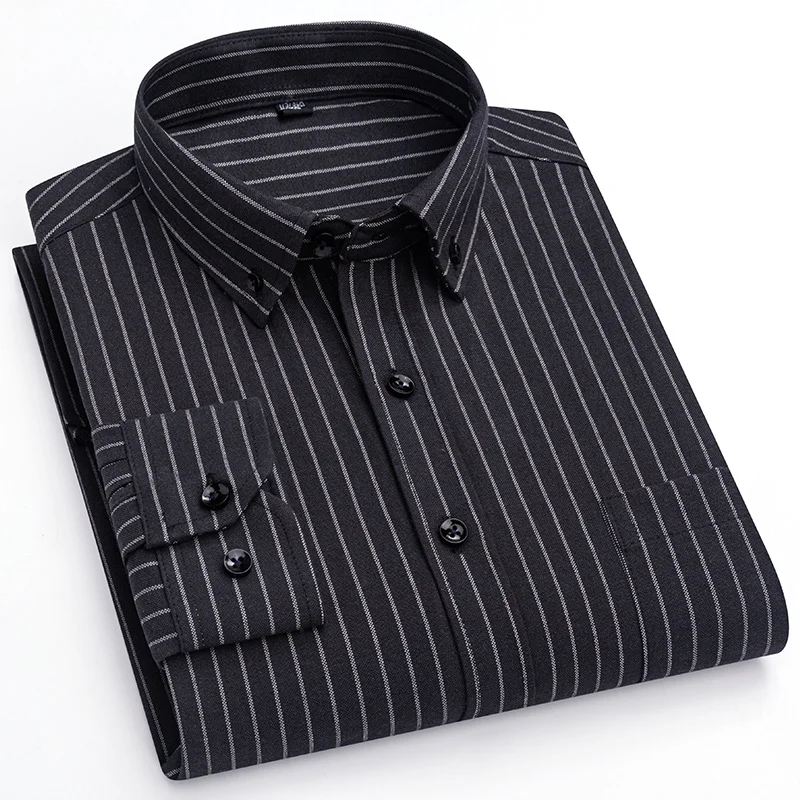 New 100% Cotton Men Oxford Shirts Long Sleeve Casual Plaid Soft Regular Fit Formal Dress Shirt Social Blouse Male Clothes S-7XL