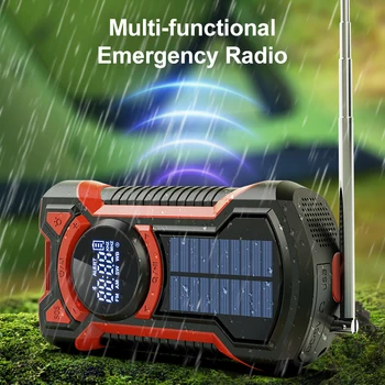 Multifunctional Solar Hand Crank Radio AM/FM/NOAA Weather Radio Bluetooth Speaker 5000mAh Emergency Flashlight Phone Power Bank 4