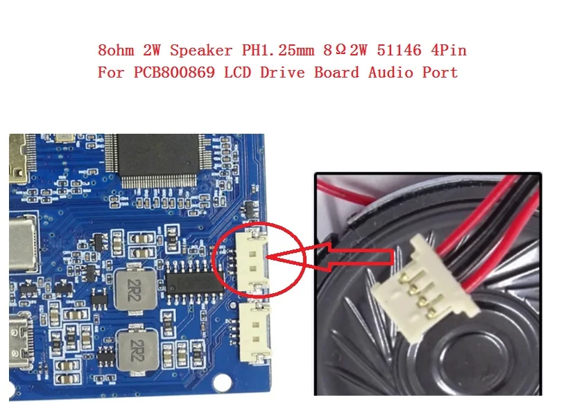 8&Omega;2W Speaker PH1.25mm 8ohm 2W 51146 4Pin For PCB800869 LCD Drive Board Audio Port