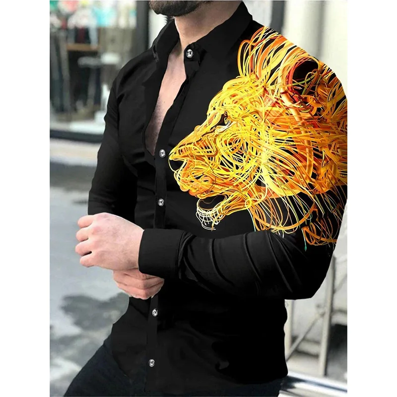 

chemise homme Fashion Camisa Masculina Long Sleeve Shirt Men Slim fit Design Animal Print Formal Casual Brand Male Dress Shirt