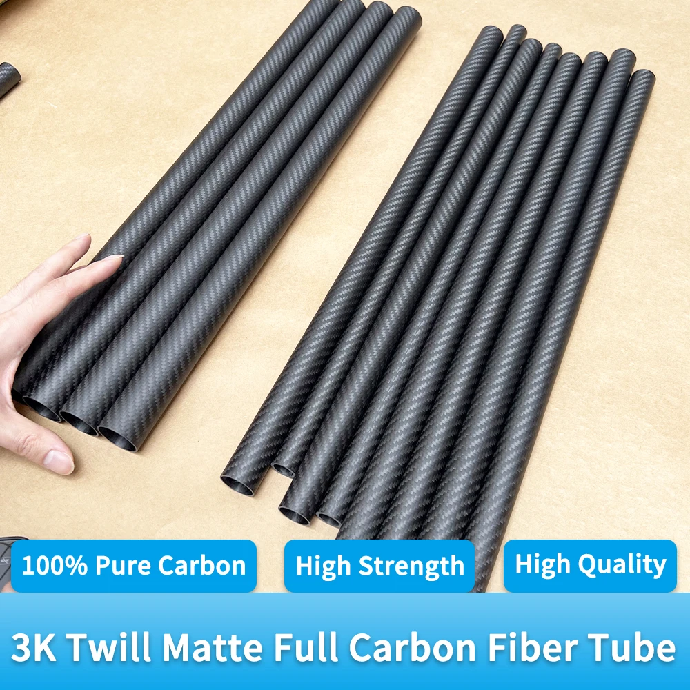 고경도 복합 재료 탄소 섬유 튜브, 식물 보호 항공기용 3K 능직 매트 OD4-60mm 파이프, 500mm 길이, 2 개