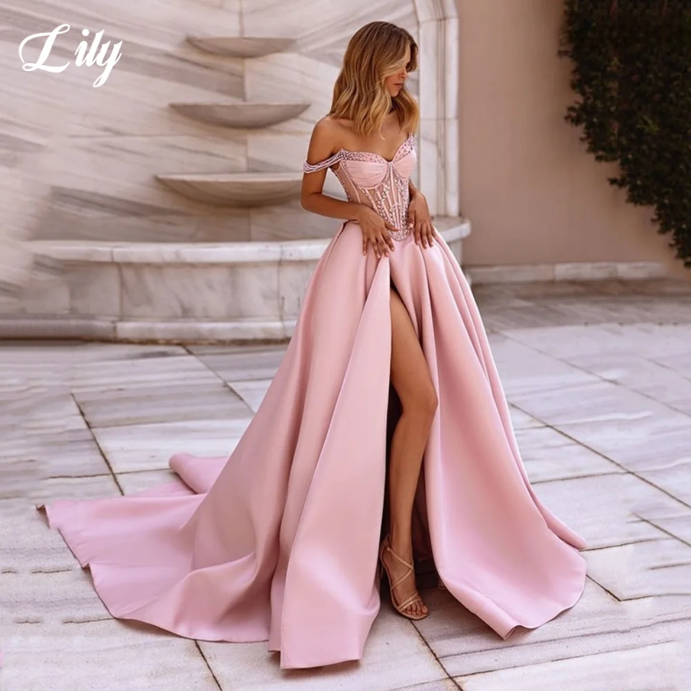 Lily Pink ALine Satin Prom Dress - Detail 1