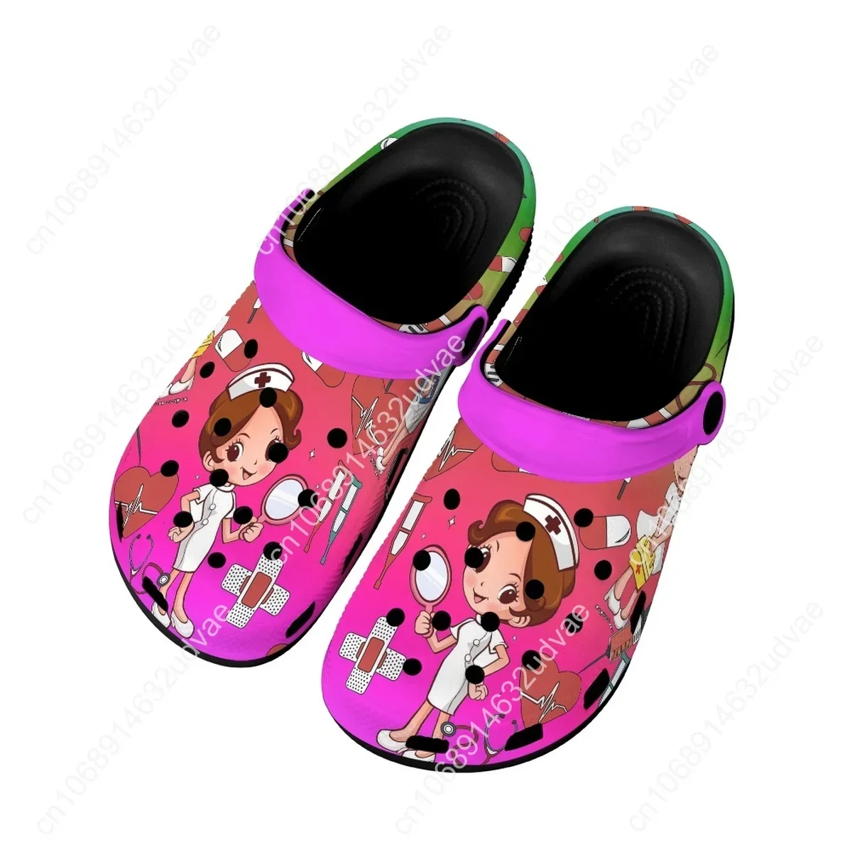 Summer Beach Comfortable Slippers Cartoon Nurse Print Non-slip Breathable Nursing Shoes Fashion Light Flat Sandals Garden Shoes