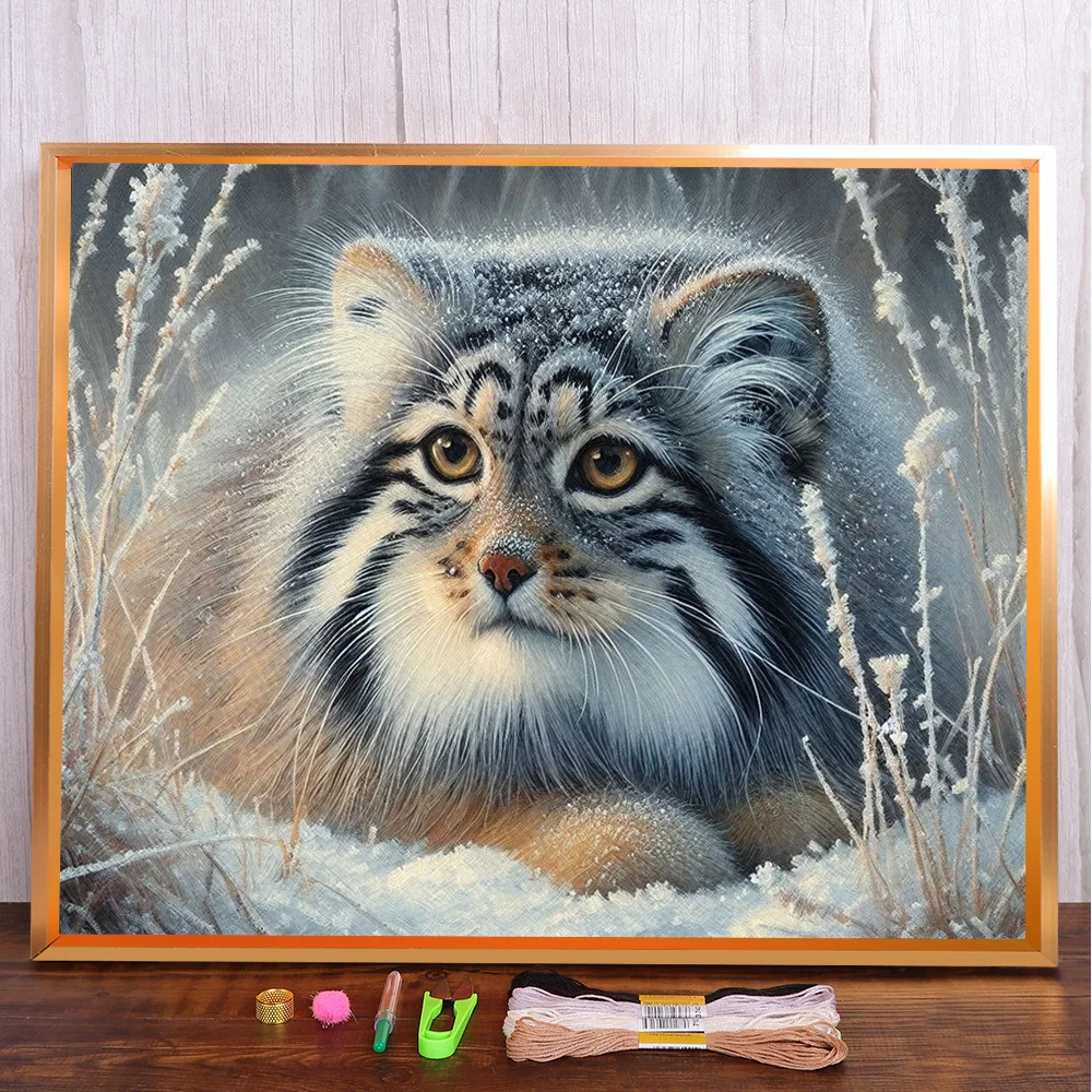 Animal Otocolobus Manul Printed 11CT Cross-Stitch Embroidery Set Craft Handiwork Handicraft Sewing Home Decor Stamped cross stitch kit cross stitch tools