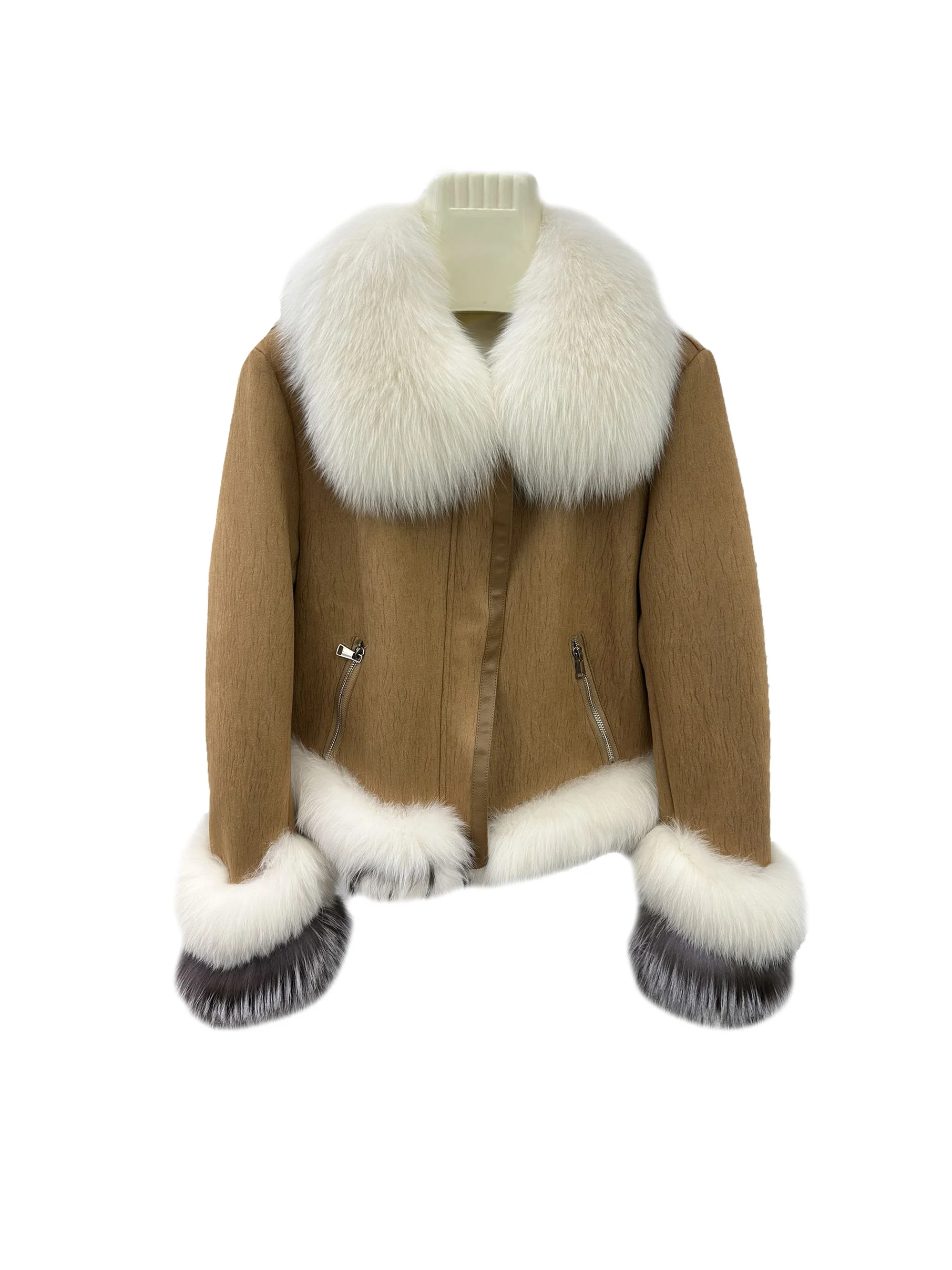 

Down jacket lapel short loose version of the collision hair collar design warm and comfortable 2023 winter new 1225