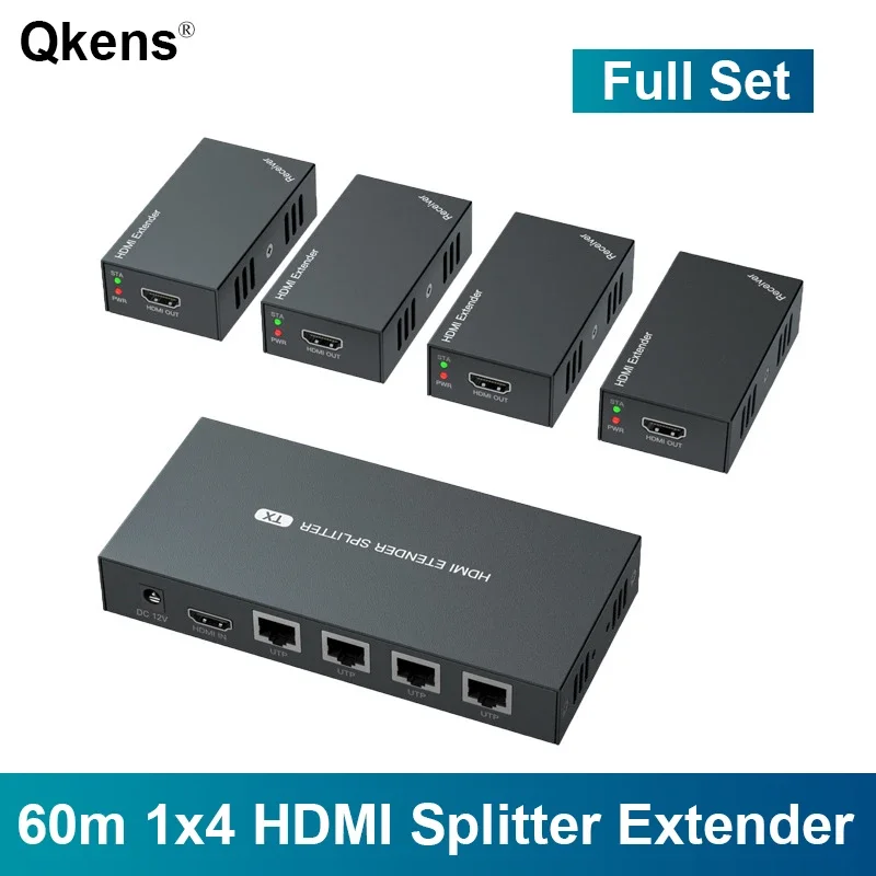 

1080P 60m HDMI Extender 1x4 HDMI Splitter 1 To 4 Transmitter and Receiver Kit Video Converter Via Cat5e Cat6 RJ45 Ethernet Cable