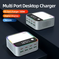 GaN USB C Charger 8 Port Desktop Charger Ambient Lighting Display 100W PD PPS Fast Charger For Laptop iPhone 15 Samsung 3