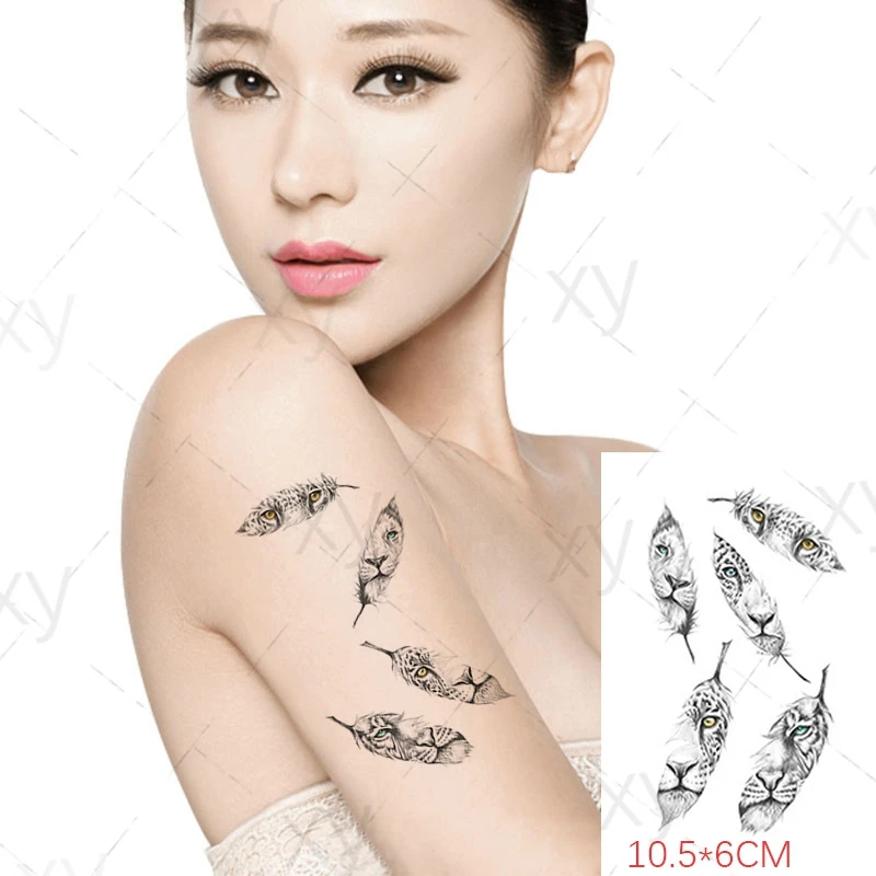 

Half Face Lion Temporary Tattoo Sticker Waterproof Body Art Feather Maple Leaf Butterfly Fake Tatto Flash Tatoo Kids Women Men