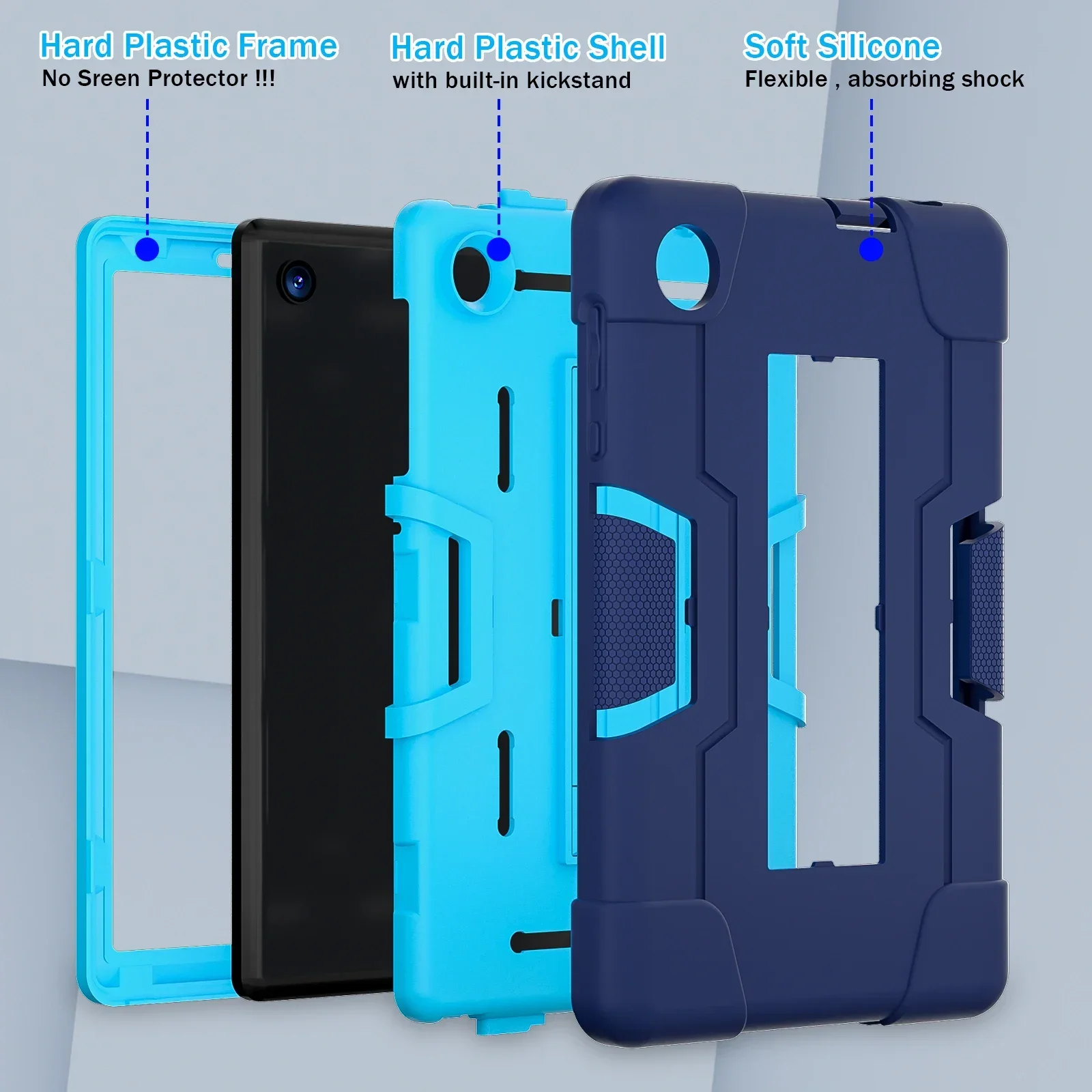 Rugged Shockproof Tablet Case with Built-in Kickstand and Pen Slot