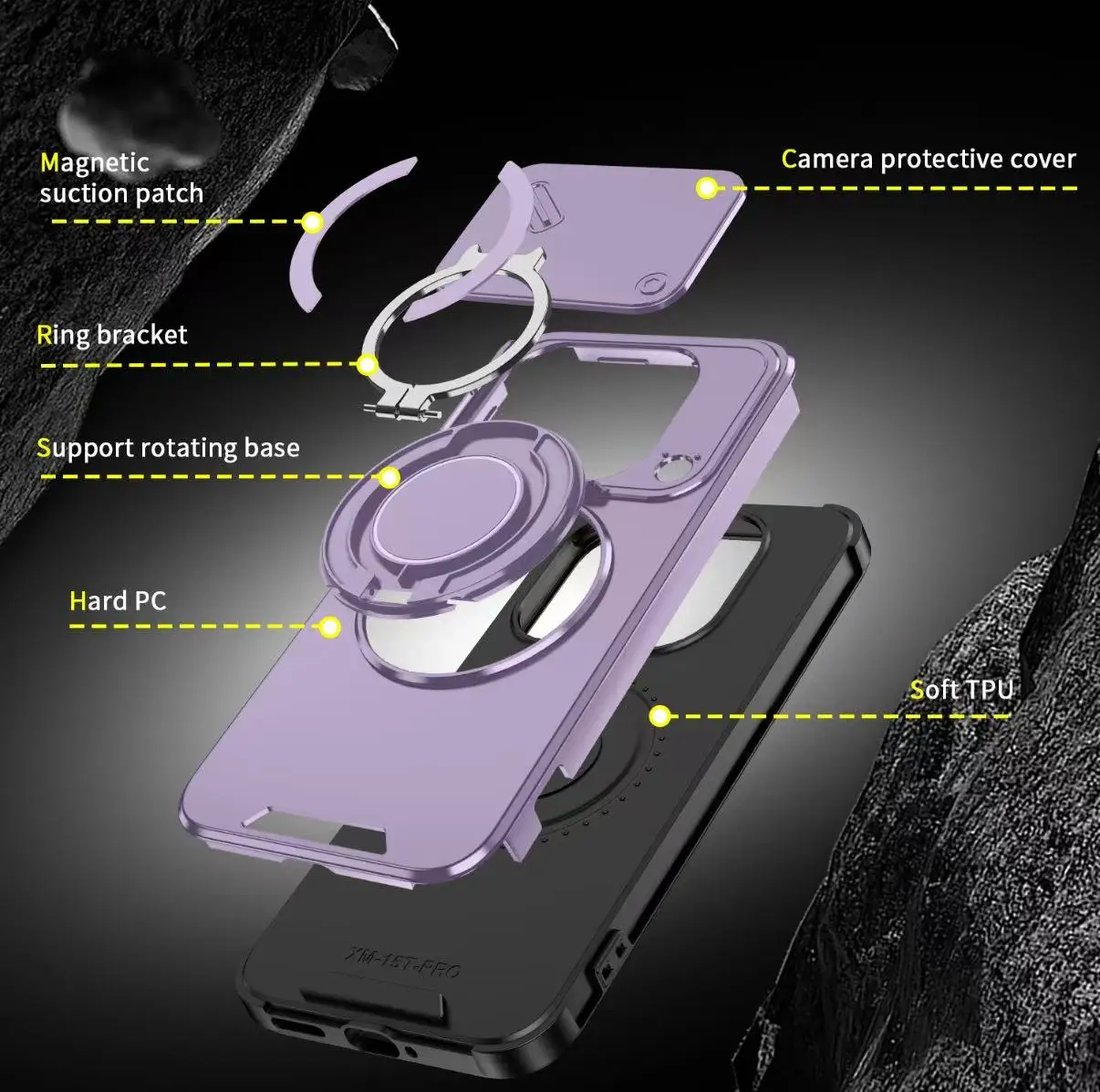 Luxury Orange Purple Shockproof Magnetic Ring Stand Phone Case with Camera Flip Protection