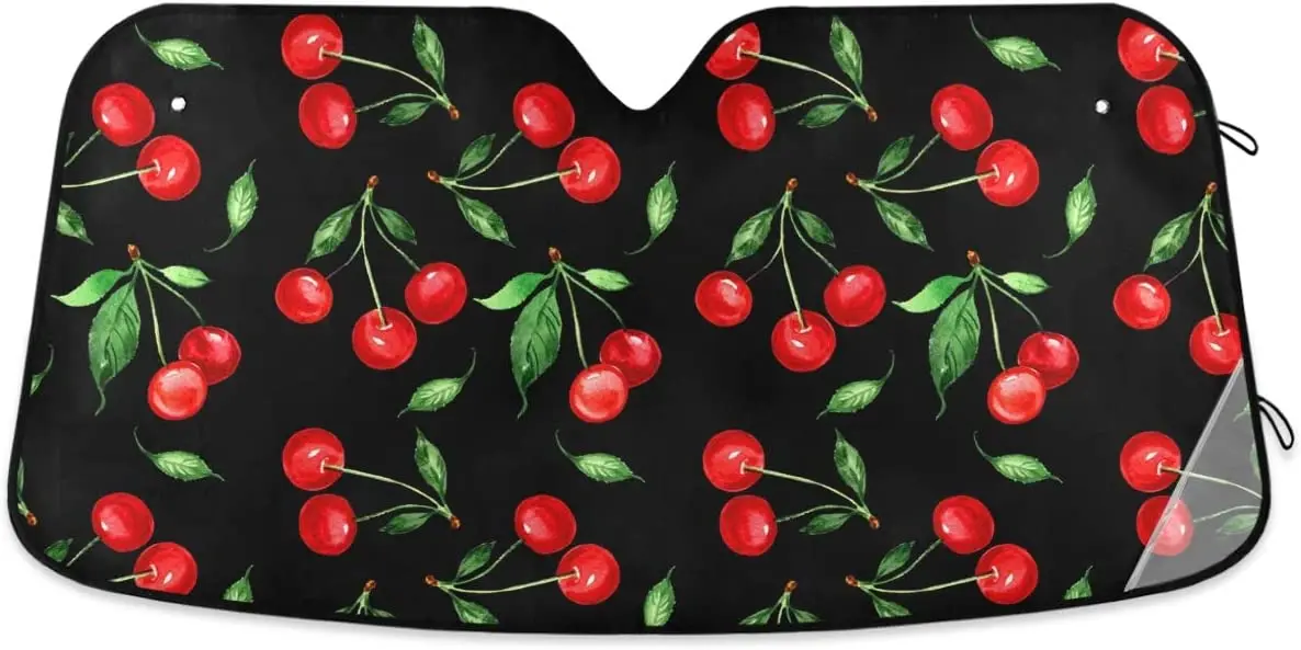 

Oarencol Cherry Car Windshield Sun Shade Watercolor Fruit Foldable UV Ray Sun Visor Protector Sunshade to Keep Your Vehicle Cool