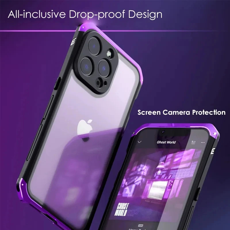 Metal Frame Glass Back Phone Case For iPhone 13 14 15 Pro Max Plus 360 Degree Protection Phone Cover For IPHON 13 14 15 Promax