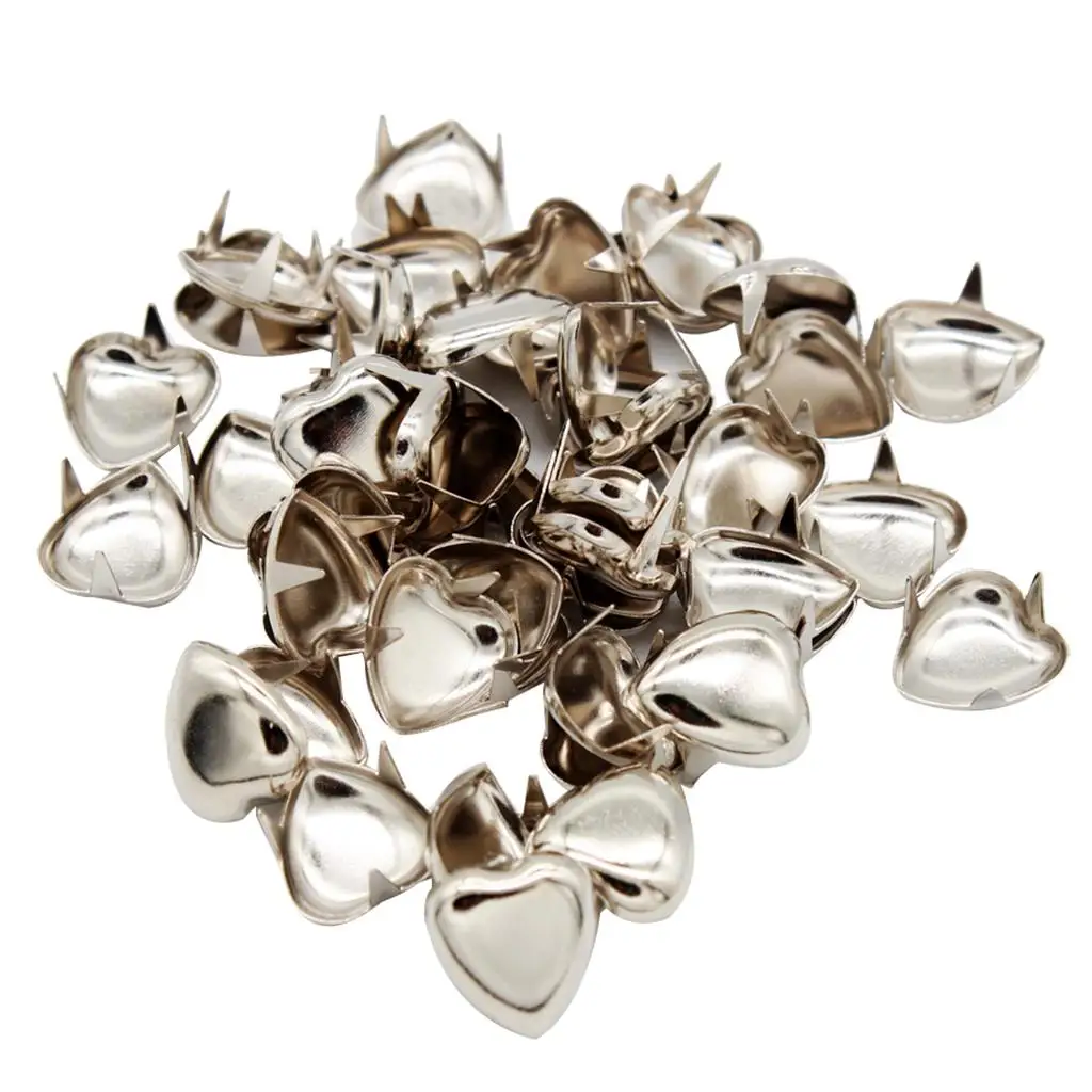 50Pcs DIY Love Heart Metal Rivets Claw Studs Bags Clothes Hats Leather Decor