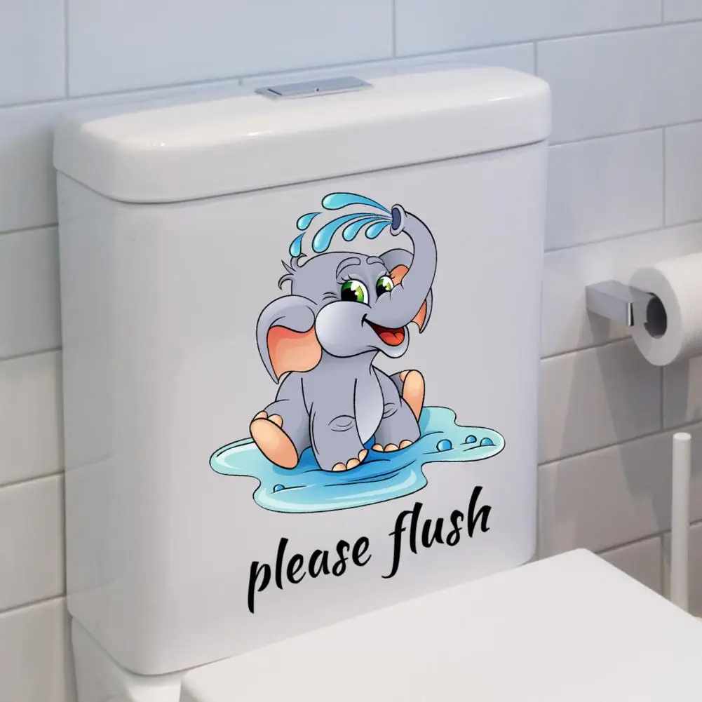 Toilet Sticker Cartoon Elephant Pattern Wall Tile Sticker Decal Self-adhesive Waterproof Bathroom Toilet Wall Decal Home Decor