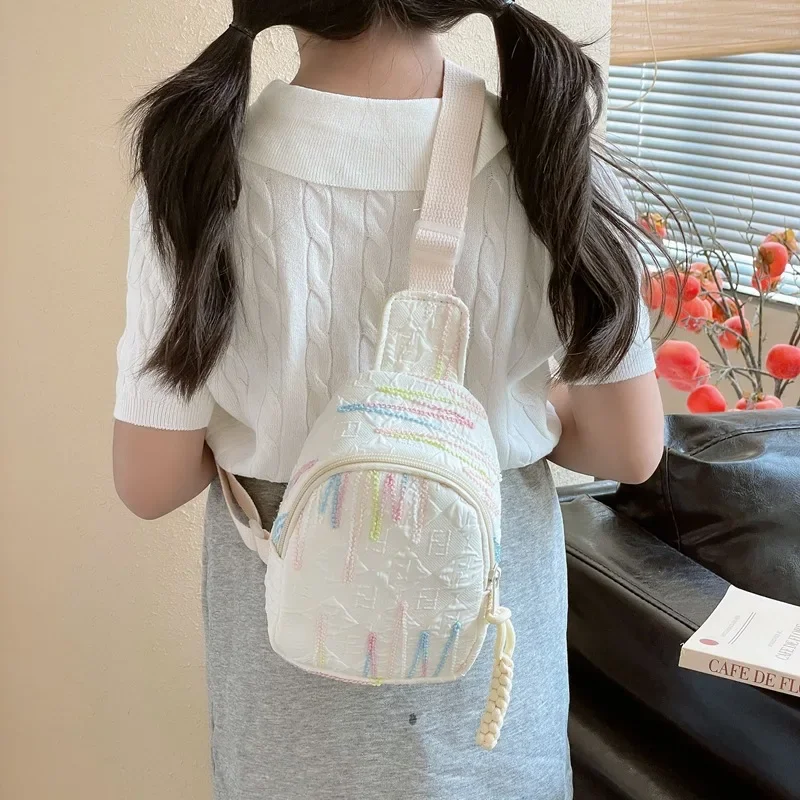 حقيبة كتف بخط ملون للأطفال الصغار ، نايلون ناعم ، حقائب خصر جميلة للفتيات ، سعة كبيرة ، محفظة حمل لطيفة للأطفال ، حقائب يد