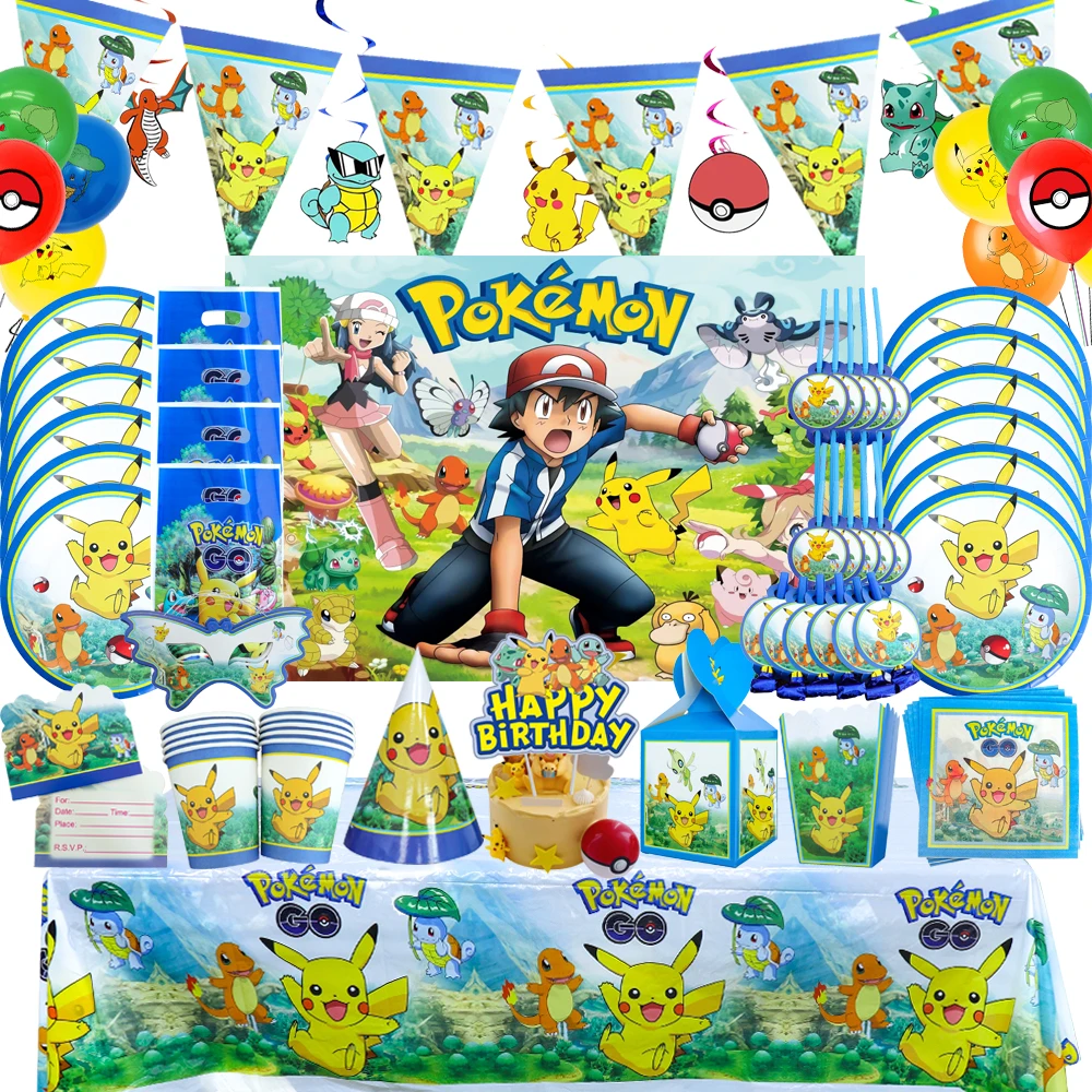 Pokemon forniture di compleanno tazze piatti tovagliolo Banner bambini 1 2  3 anni palloncini Pikachu festa di compleanno decorazioni per Baby Shower