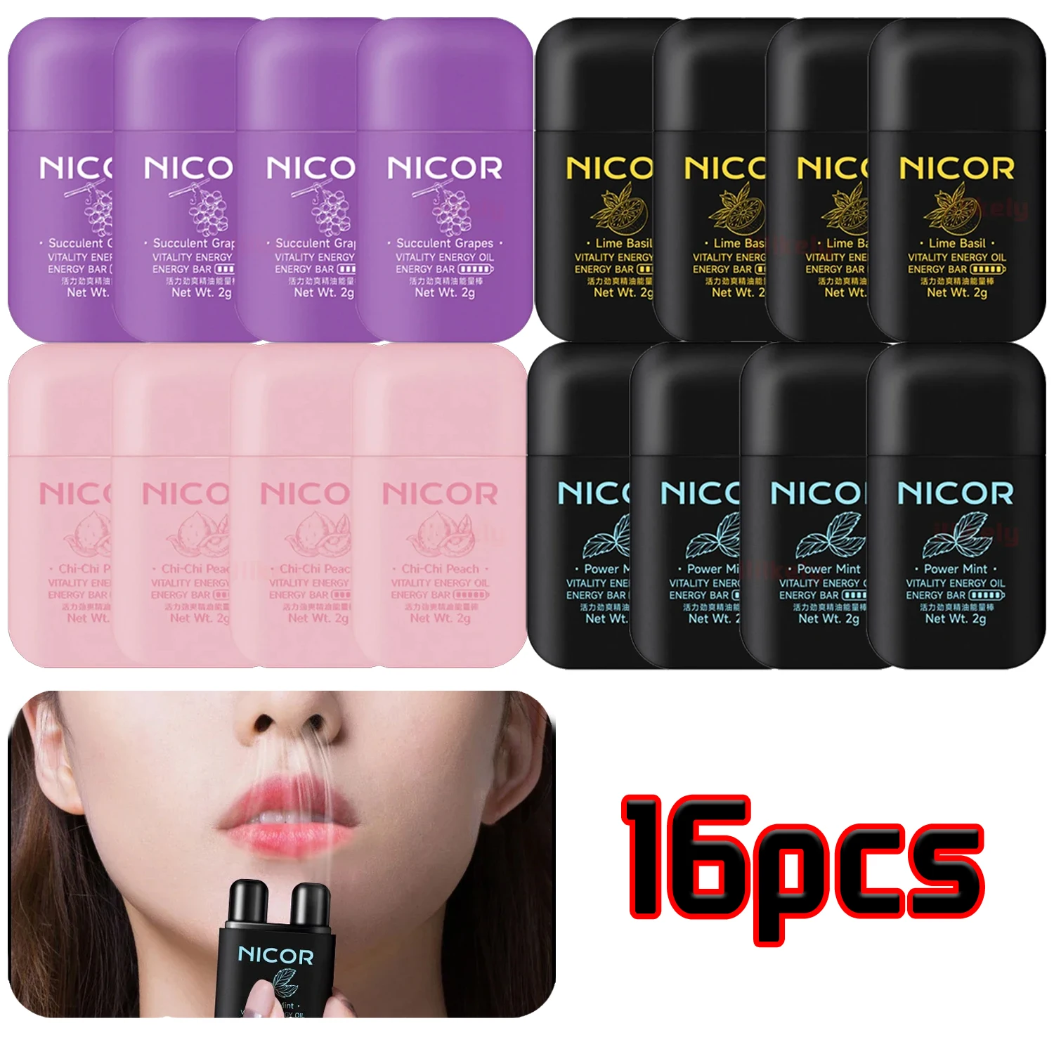 16pcs Nasal Inhaler Mint Nasal Essential Oil Menthol Inhaler Relieve Rhinitis Fatigue Refreshing Artifact Thailand Aromatherapy