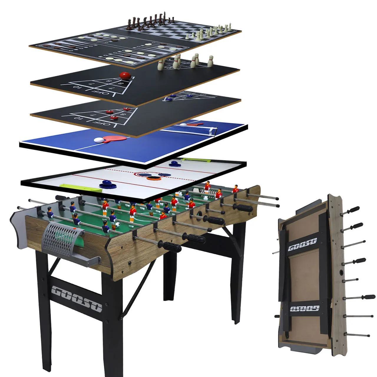 7-in-1 Foosball Table Foldable Multi Game Table with Air Hockey, Foosball, Ping Pong, Bowling, Backgammon, Shuffleboard,48inch