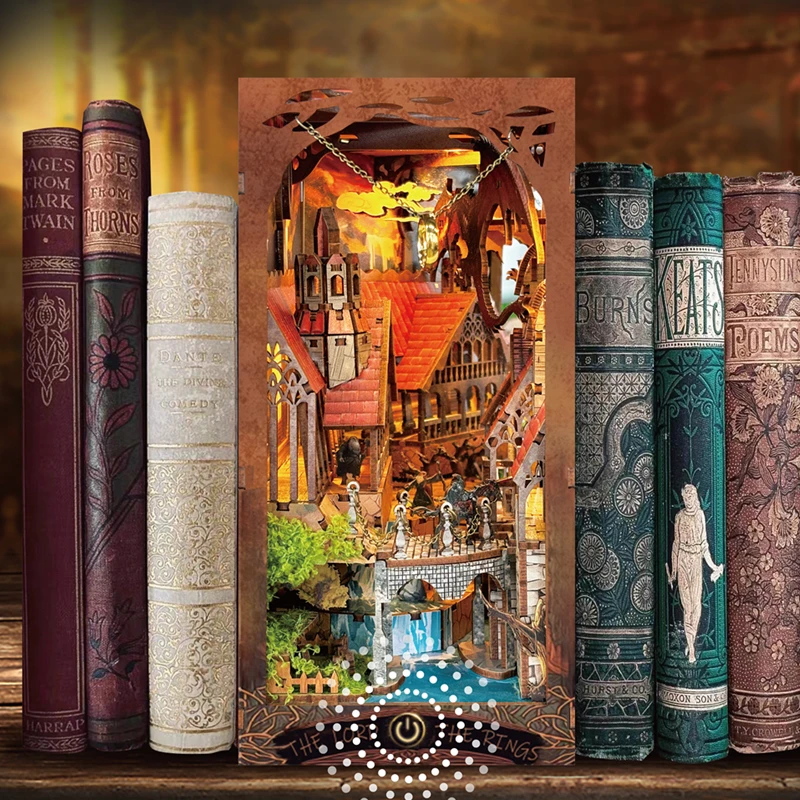 Spilay Kit d'angolo di libro fai da te per adulti, kit di angolo del libro con luce LED, puzzle 3D in legno in miniatura fai da te, decorazione creativa per scaffale e