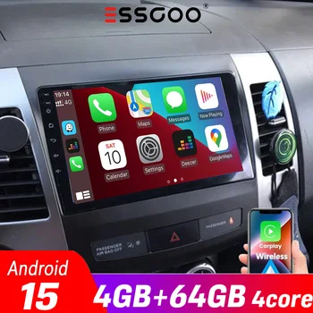 Android 15 4+64GB Radio de coche reproductor multimedia vídeo GPS para Mitsubishi Outlander 2006-2011, Peugeot 4007, Citroën C, compatible con CarPlay, Android Auto, WiFi, estéreo con cámara ESSGOO 1