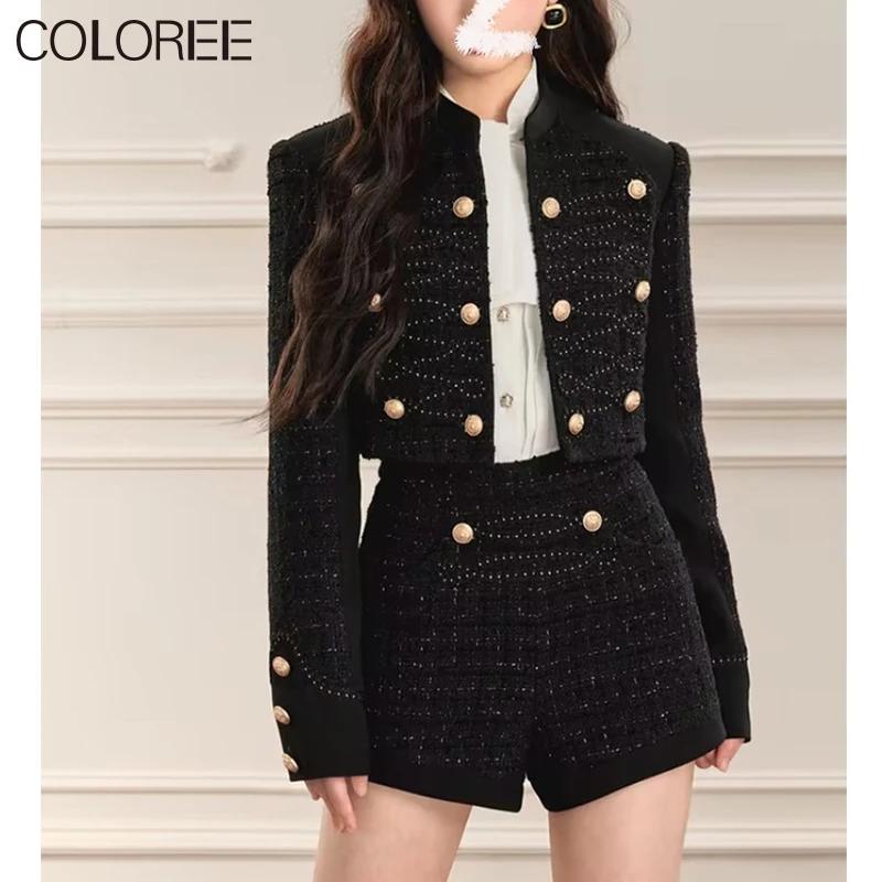 

Luxury Designer Clothing 2023 Autumn Winter Clothes Runway Vintage Elegant Tweed Jacket and Shorts 2 Piece Sets Women Outfit