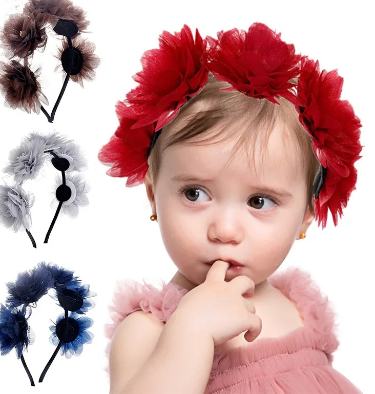 Children's Headband Baby Girls Crown Flower Mesh Hairband Kids Bridal Floral Hair Accessories Beautiful Tiara Photo Props