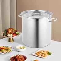 Casserole en acier inoxydable 35L avec couvercle, compatible induction, pour familles et soupes, résistante aux hautes températures, argentée 1