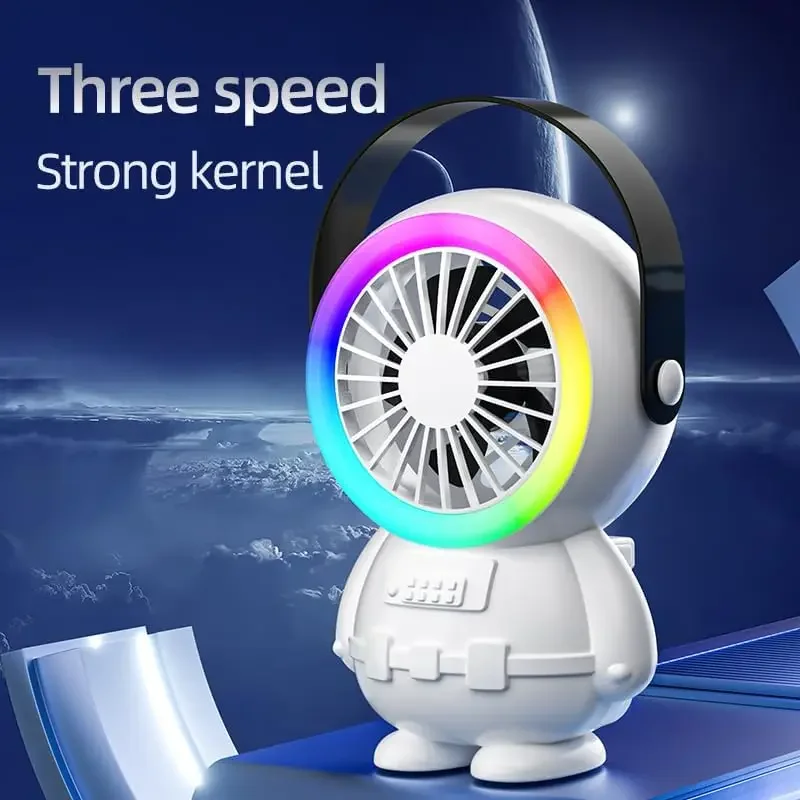 Spaceman Desktop Fan USB Portable 3 Speeds Small Personal Fan with Light for Home Office Travel Dormitory Cooling