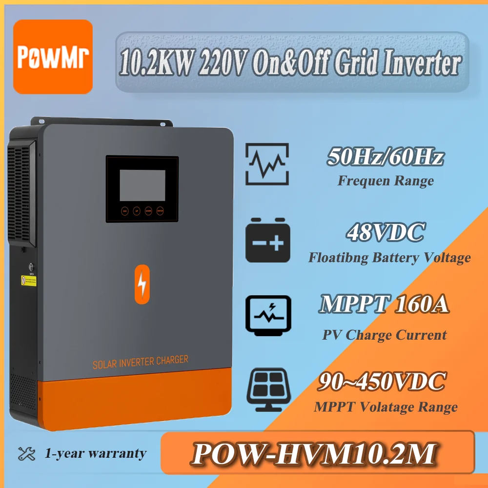 PowMr 48DC 10.2KW 인버터 순수 정현파 하이브리드 인버터 220V, 160A MPPT 태양광 컨트롤러, 듀얼 AC 및 듀얼 PV 인터페이스 탑재