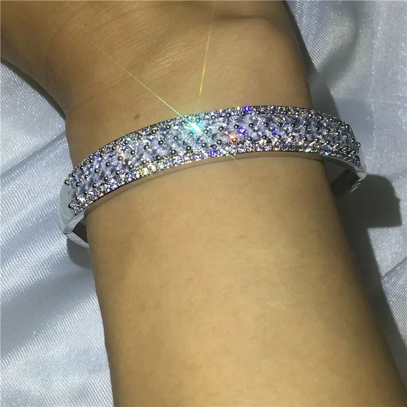 

Женский обручальный браслет с фианитом, обручальные браслеты-обручи ручной работы в цветочном стиле с покрытием из белого золота, 5 А, свадебный подарок