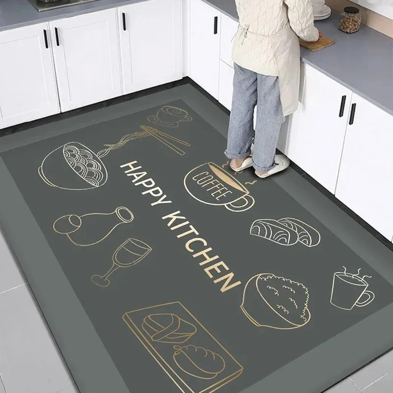 Kitchen Gray Carpet Pvc Floor Mats Waterproof Non-slip Leather Mat Home Decor Cartoon Rug Large Area Rugs 주방 카펫 Alfombra Cocina 2