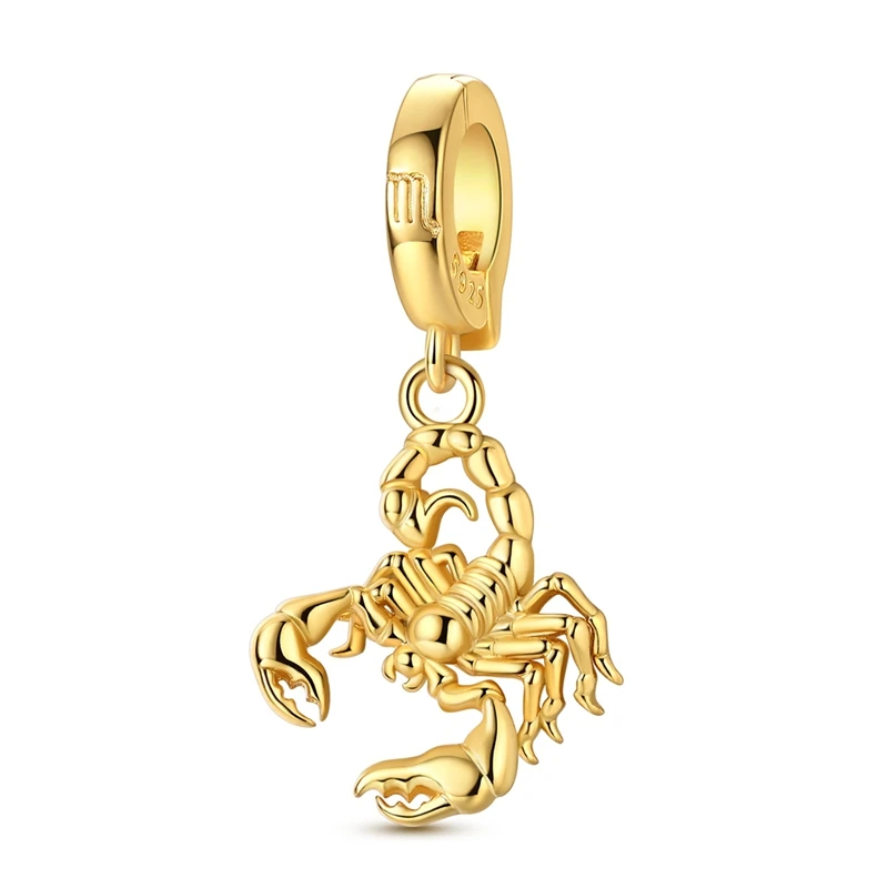 Goldene Anhänger aus 925er Sterlingsilber, Serie „Zodiac Guardian“, passend für Original-Armbänder, DIY-Schmuck, Geschenk für Frauen – Detail 28