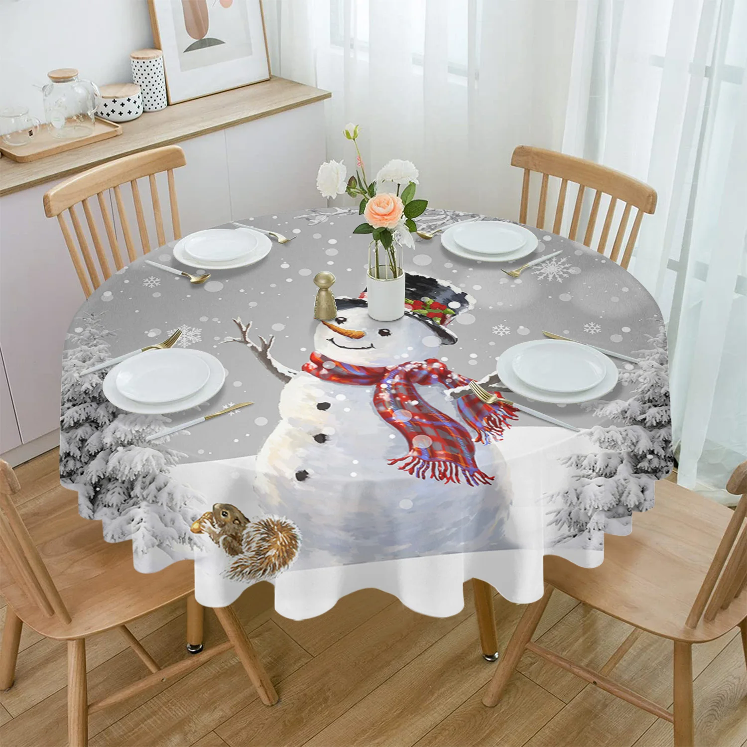 

Круглая скатерть с рождественским снеговиком, снежинкой, водонепроницаемая скатерть на стол для свадебной вечеринки, скатерть на обеденный стол на Рождество
