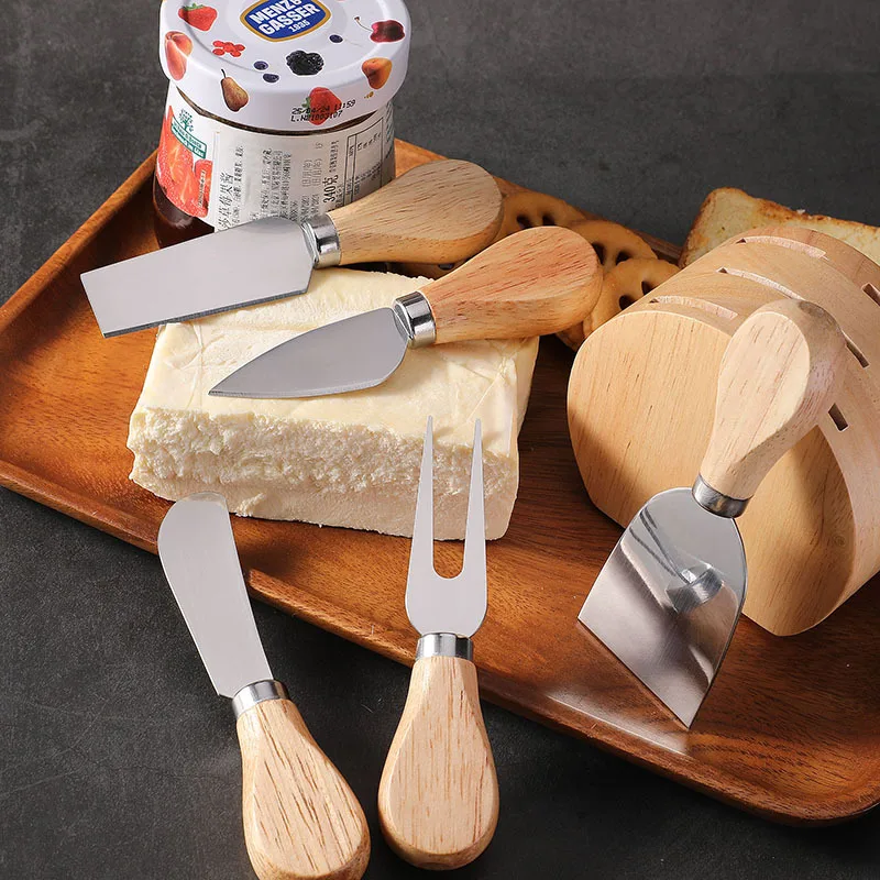 Cheese Knife Block Stainless Steel Cheese Knife Fork 5-pieces Set for Homemade Picnic & Camping Charcuterie Board Accessories