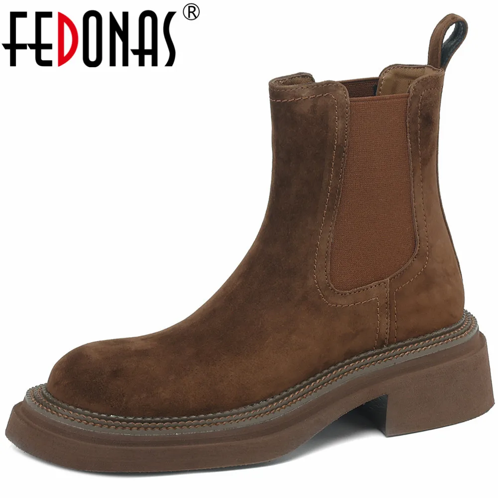 

FEDONAS Vintage Women Ankle Boots Genuine Leather Round Toe Shoes Woman Basic Office Lady Working Short Boots Autumn Winter 2023