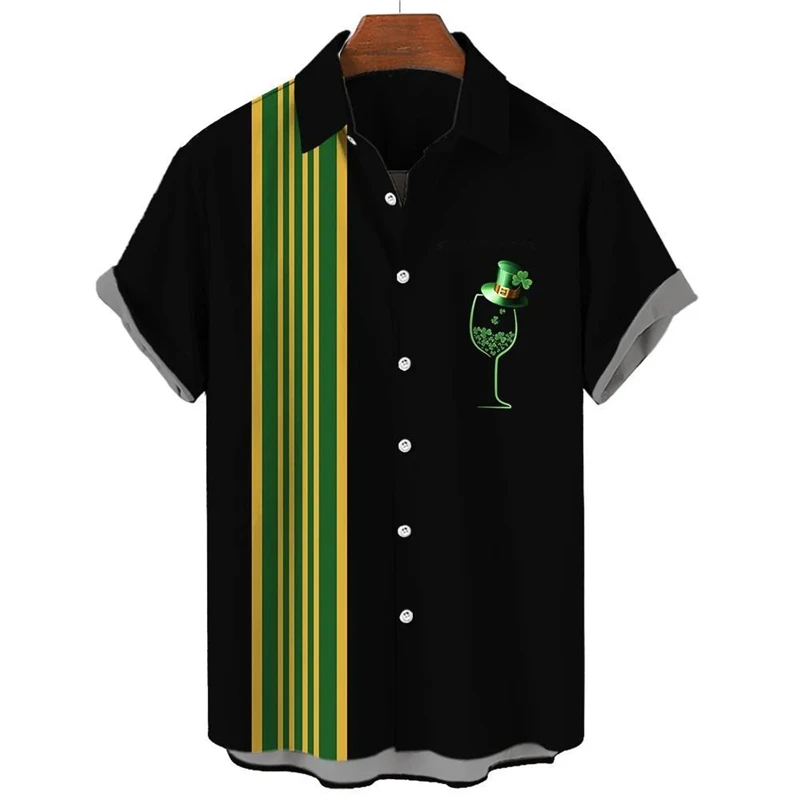 St. Patrick's Day Graphic Short Sleeve Shirts For Men Clothes Fashion Hawaiian Lucky Shamrock Female Blouses  Ireland Kids Tops 4