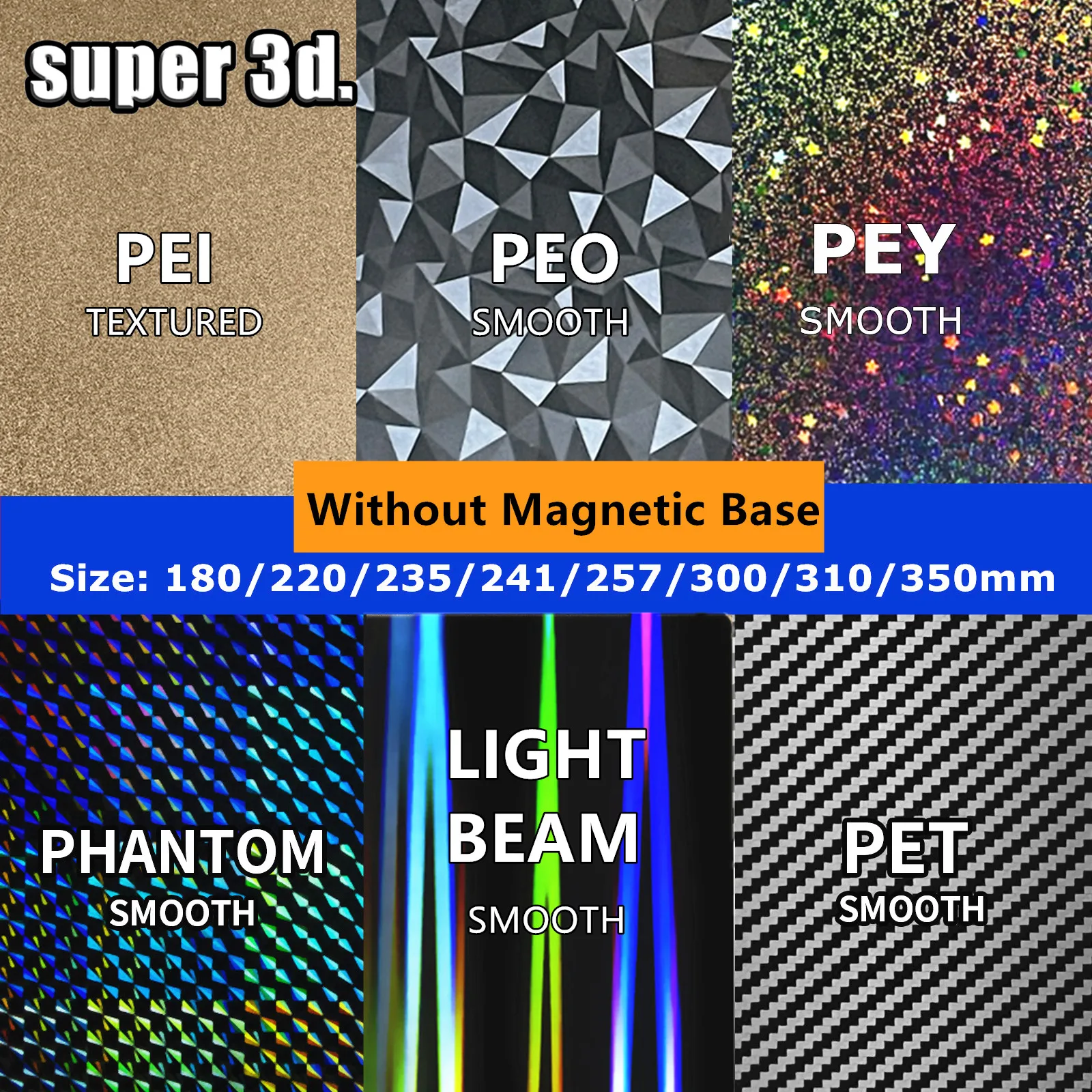 PEY PEO 빌드 플레이트 H1H PEI 시트 부드러운 질감 220 235/310 마그네틱 가열 베드 PET 탄소 섬유, Ender 3 CR10 MK3S 용 업그레이드