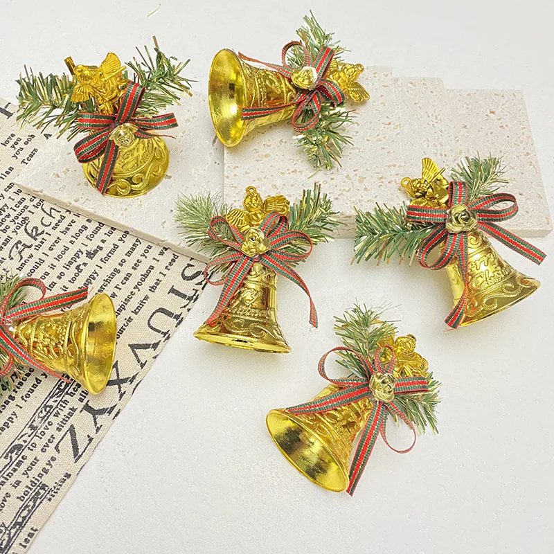 

Merry Christmas Bells Pendants for Home Decoration, Tree Hanging Gold Bells, New Year Party Ornaments, Gift, 6Pcs