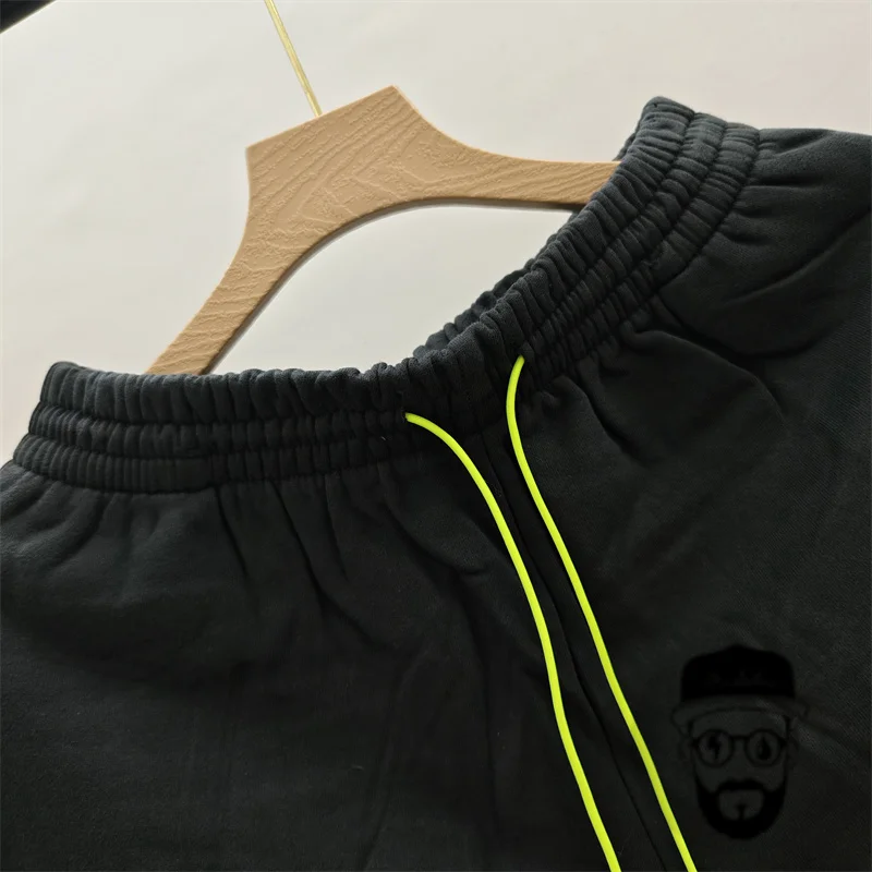 Free shipping pure cotton black summer askyurself fluorescent drawstring shorts ASK casual loose men's sports shorts