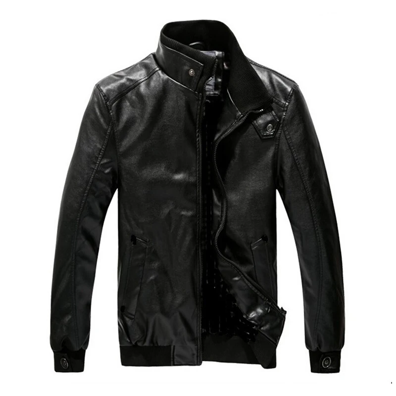 

Black Men Faux Leather Jacket Motorcycle Male Casual Slim Fit Stand Collar PU Stand Collar Jacket Jaqueta De Cour Clothing