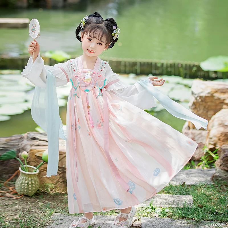 Girls Summer Dress Long-sleeve Kids Chinese Style Princess Dresses Tang Suit Costume Cheongsam Children Hanfu Clothes CH05