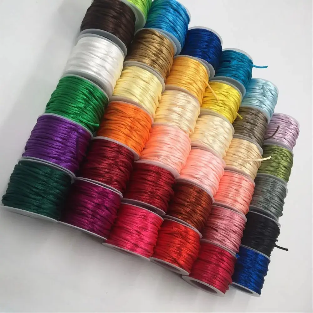 2mm Colorful Rattail Satin Cord Thread Chinese Knot Macrame Bracelet Braided String DIY Tassels Beading Thread 10-225meters macrame cord satin cord