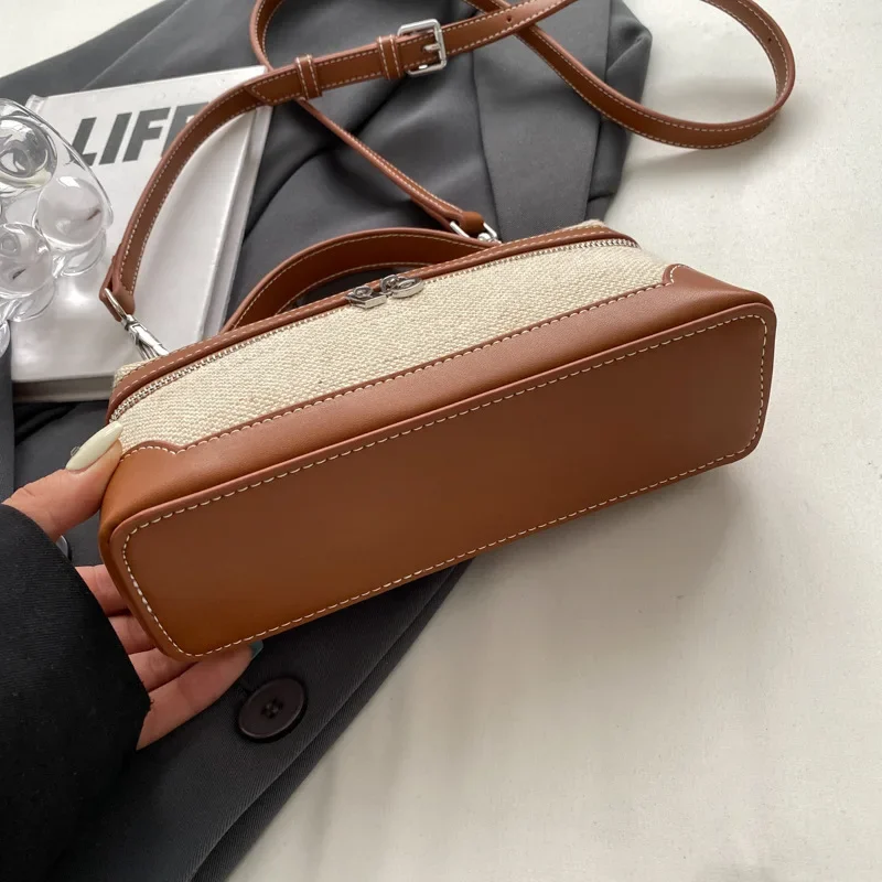 retro canvas handbag for women,women’s summer crossbody bag,contrast color casual handbag,small square canvas shoulder bag,casual women’s sling bag,retro fashion canvas purse,lightweight canvas handbag