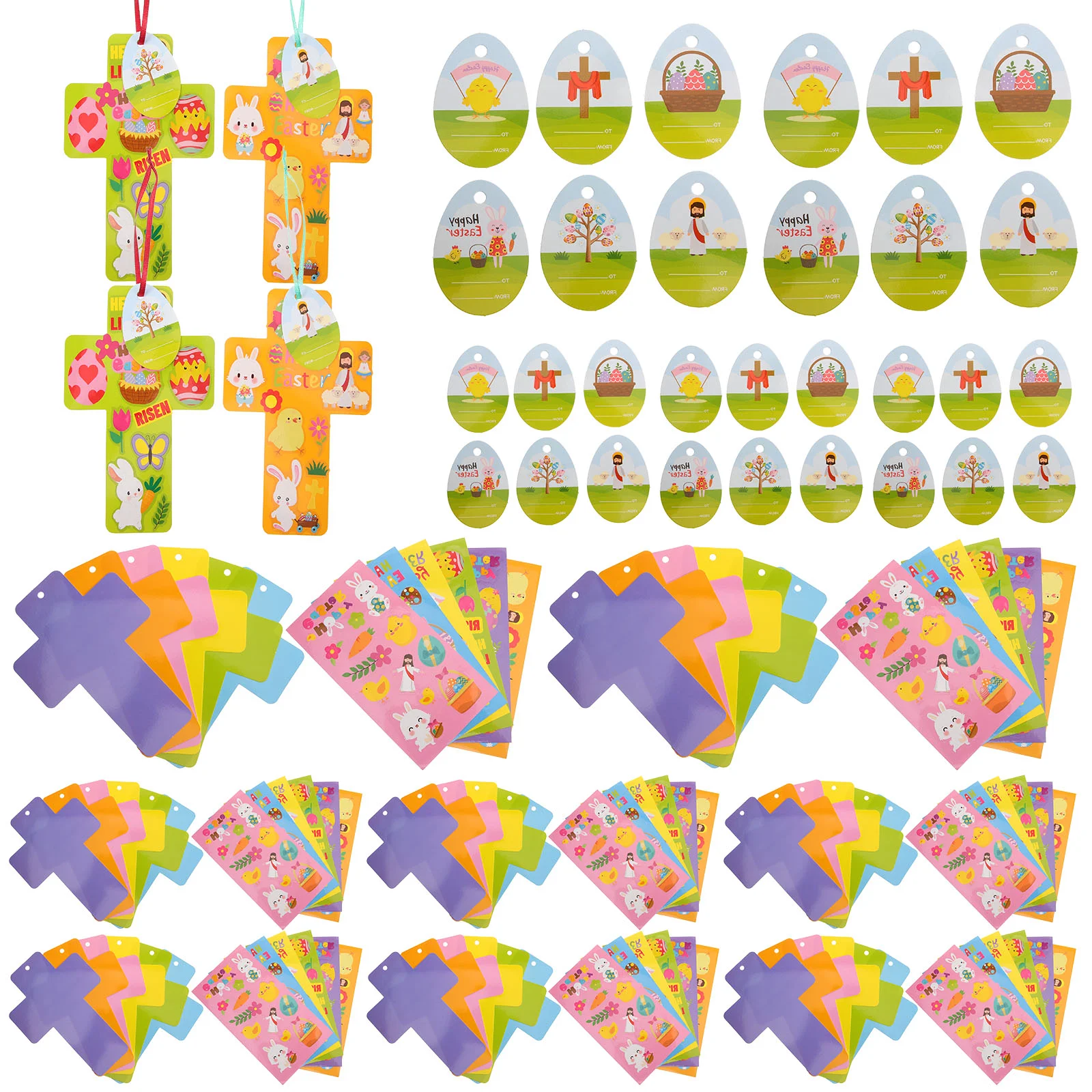 

1 Set of Easter Crosses Craft Kits for Kids with Cartoon Sticker DIY Card Sticker Craft Ornament Easter Craft