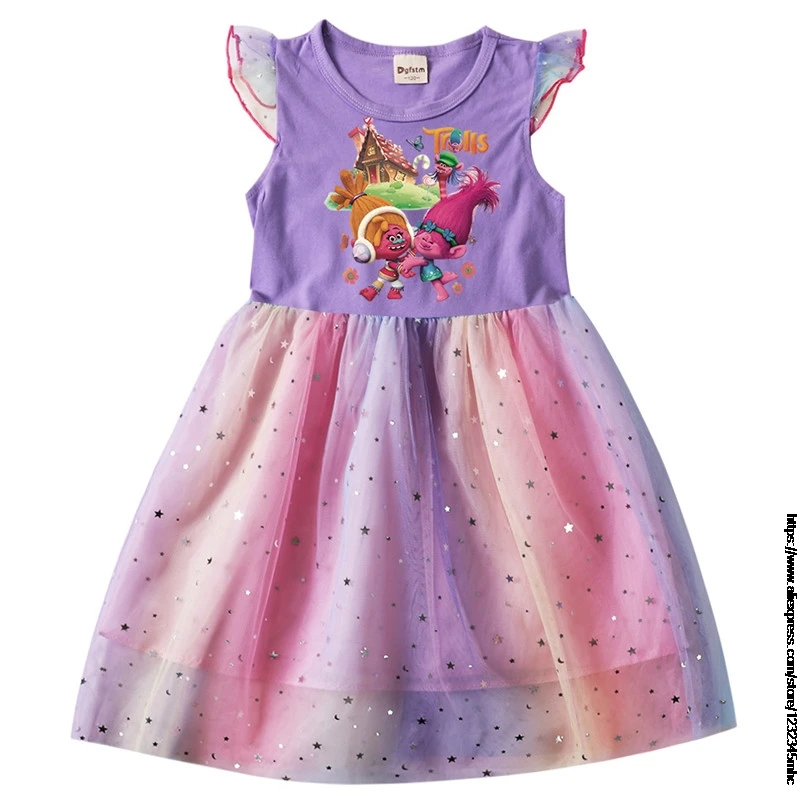 Vestido de princesa de manga voladora para niñas, vestidos de