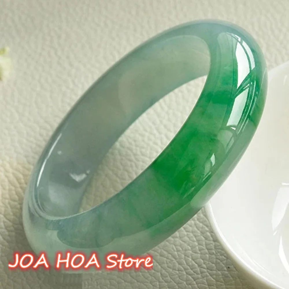 

Real Burma Jadeite Green Emerald Bracelet Hand Carved Floating Flower Ice Glutinous Species Jade Bangle Fine Jewelry Hand-Ring